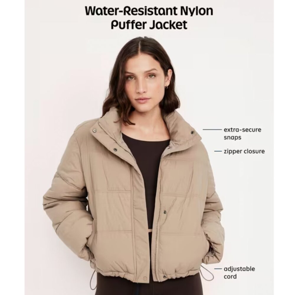 Tan Water Resistant Crop Puffer Coat Jacket